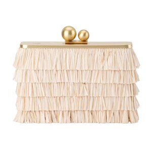 Olga berg Carlita Fringe Clutch Natural NWT